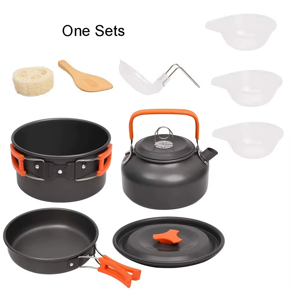 1PCS/1SET Camping Cookware Kit Outdoor Cooking Set Aluminum Pot Equipment Travel Tableware Kitchen for Hiking Picnic BBQ