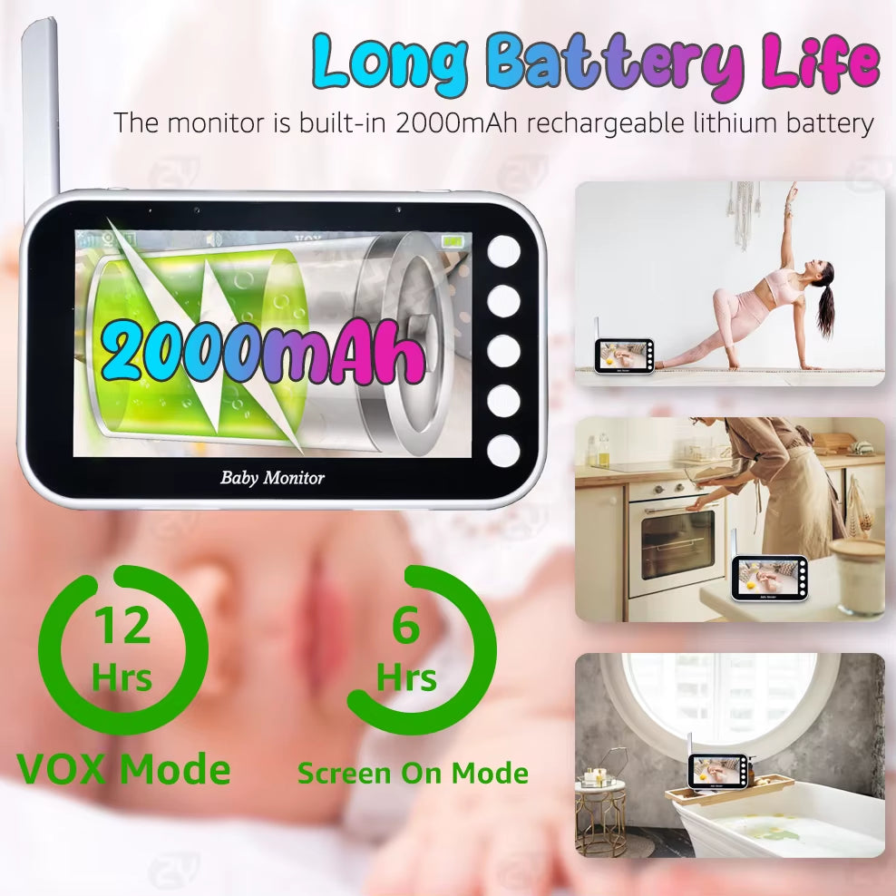 Baby Monitor with Long Battery Life 4.3 Inch Screen Video Baby Monitor with Camera and Audio 1000Ft Long Rang Auto Night Vision