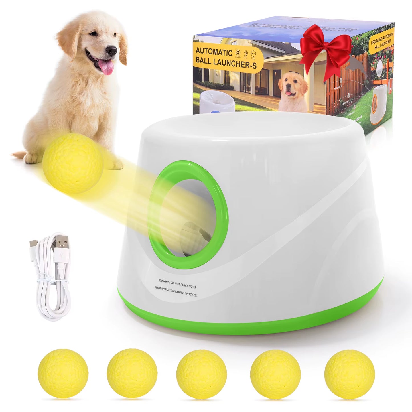 Next-Gen Automatic Dog Ball Launcher,Interactive Dog Tennis Ball Thrower with 5 ETPU Balls-Non-Toxic, Interactive Dog Toy