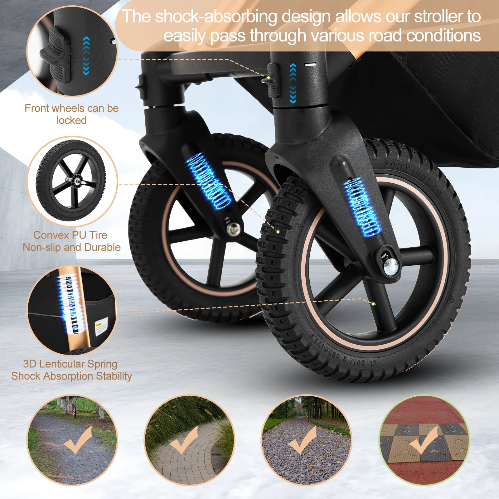 Baby Stroller 3 in 1 Easy Folding Multifunctional Stroller Travel Portable Baby Carriage Safety Seat EU Standard