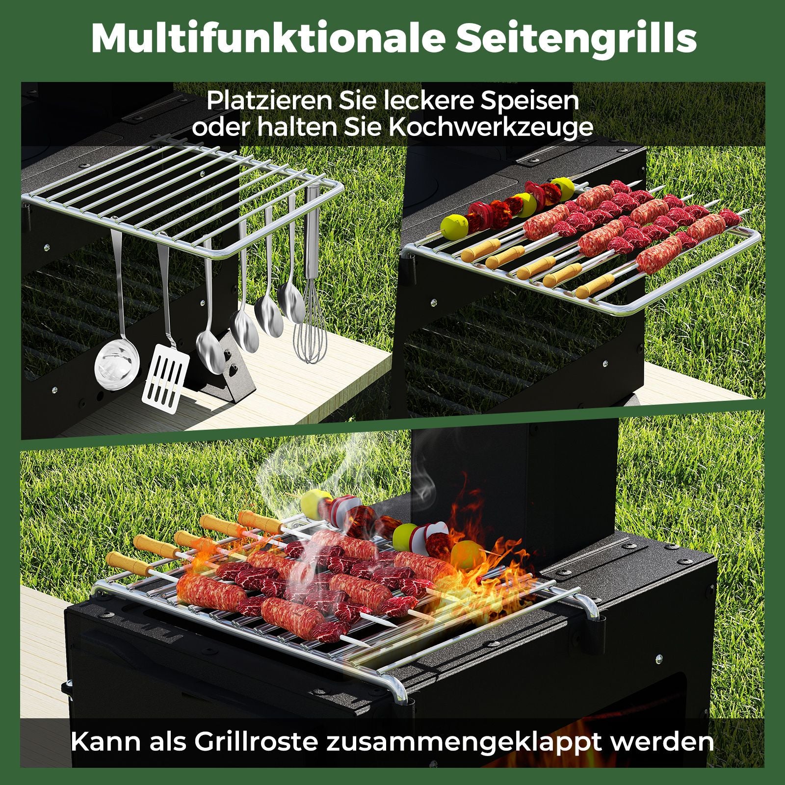 Gartenofen Zum Kochen Campingofen Mit Topfgestell & Ofenpfanne & 2 Grills Holzofen Mit Sichtfenster
