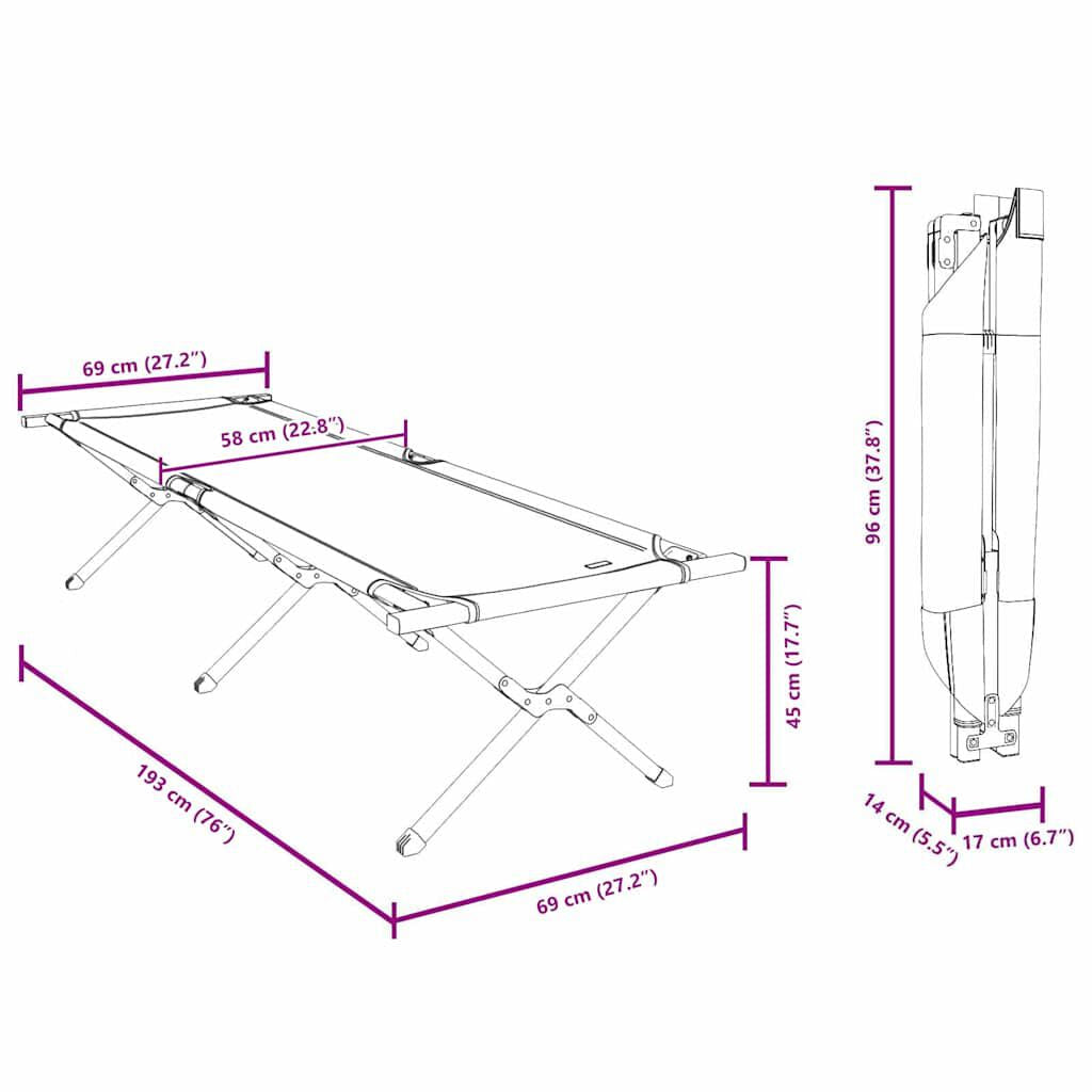 Klapp Schlafbett Fürs Camping Schwarz 193 X 69 X 45 Cm