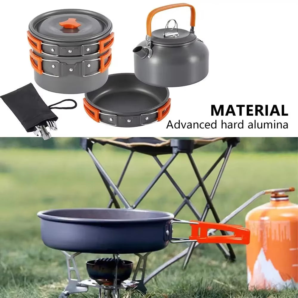 1PCS/1SET Camping Cookware Kit Outdoor Cooking Set Aluminum Pot Equipment Travel Tableware Kitchen for Hiking Picnic BBQ