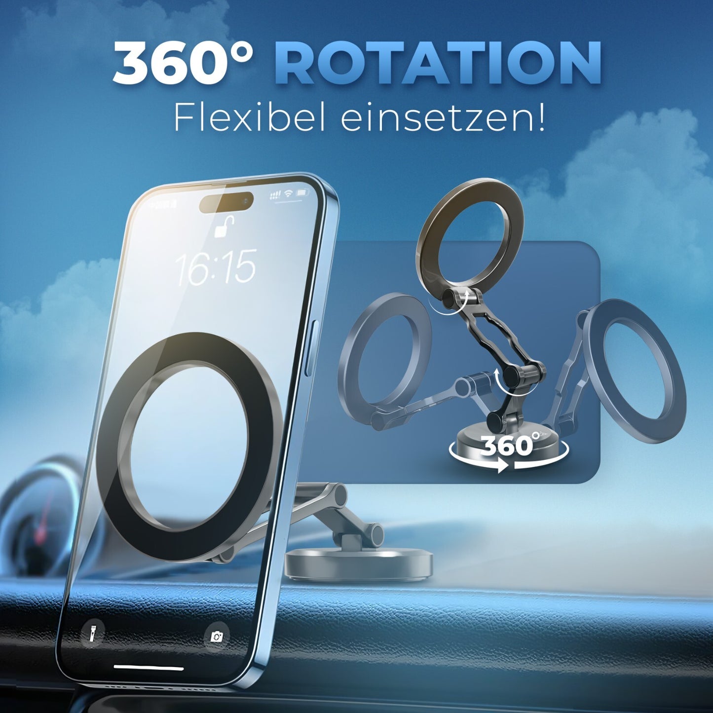Auto Handyhalterung Magnet 360° Amaturenbrett Universal Smartphone Handy Halter