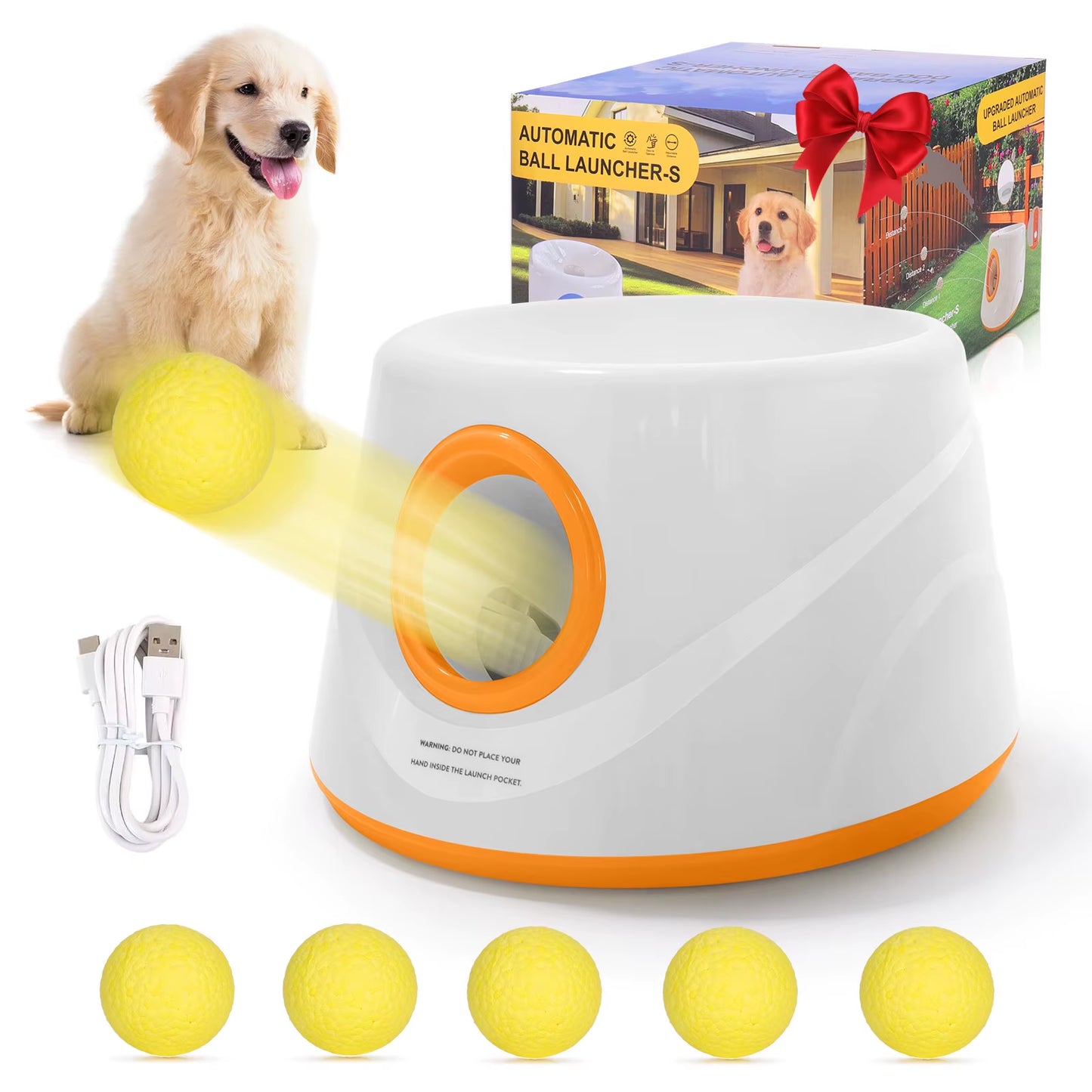 Next-Gen Automatic Dog Ball Launcher,Interactive Dog Tennis Ball Thrower with 5 ETPU Balls-Non-Toxic, Interactive Dog Toy