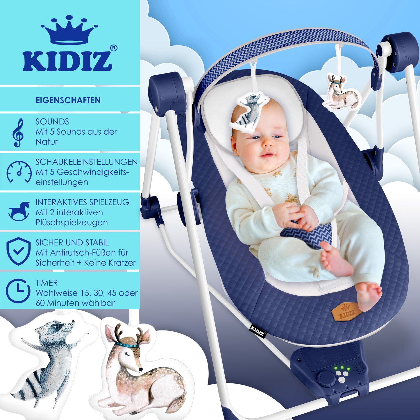 KIDIZ® Babywippe Schaukelwippe Babyschaukel Spielbogen Babywiege Liege Wippe