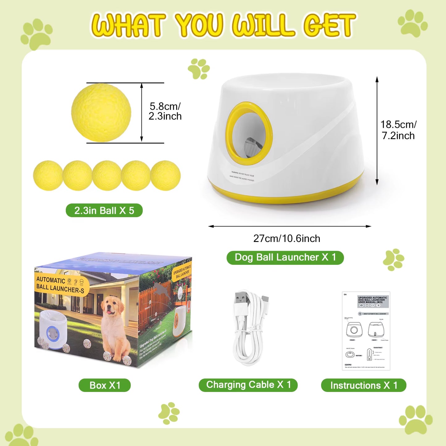 Next-Gen Automatic Dog Ball Launcher,Interactive Dog Tennis Ball Thrower with 5 ETPU Balls-Non-Toxic, Interactive Dog Toy
