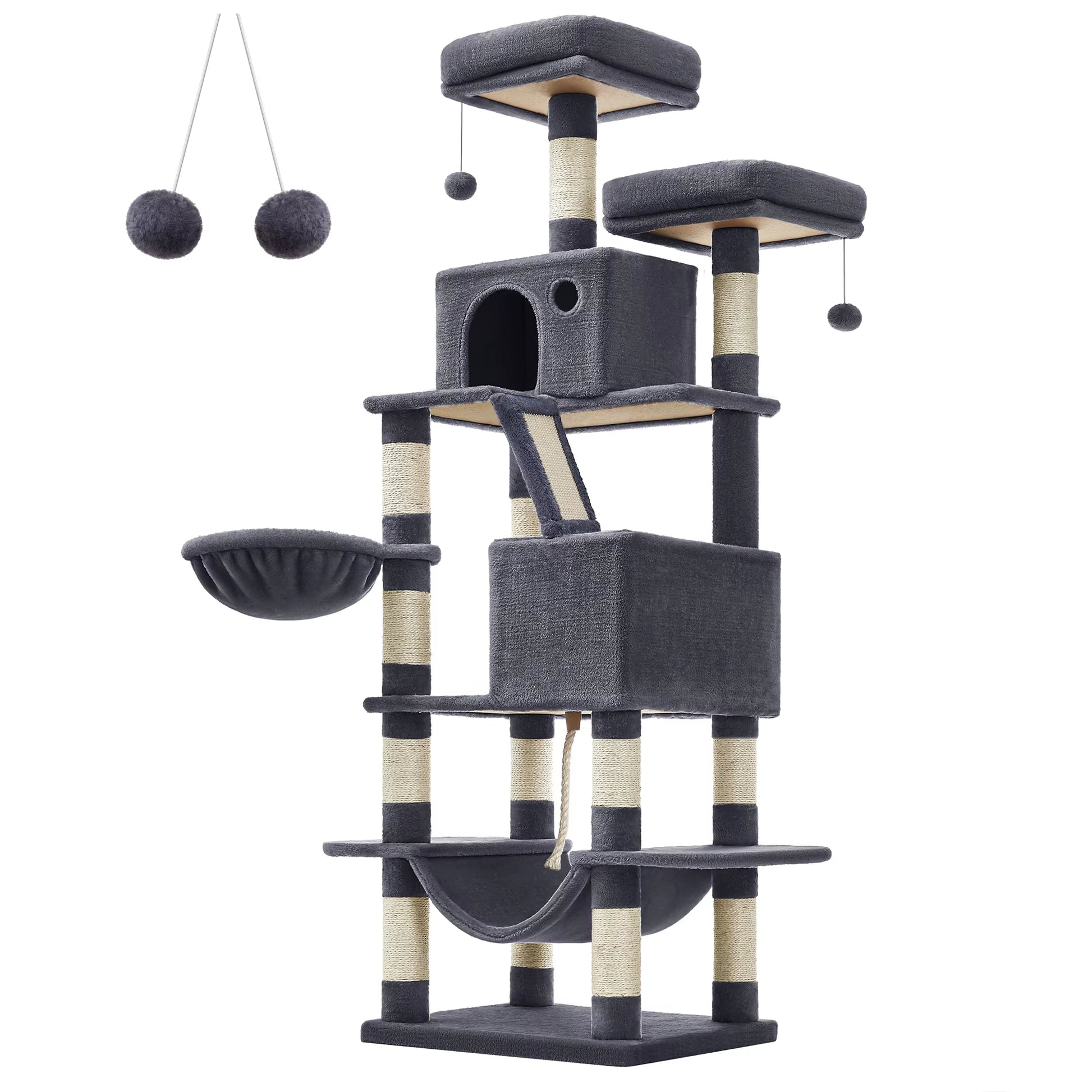 Scratching Post Cat Tree 168Cm Multi-Storey Large Cat Tipping Protection
