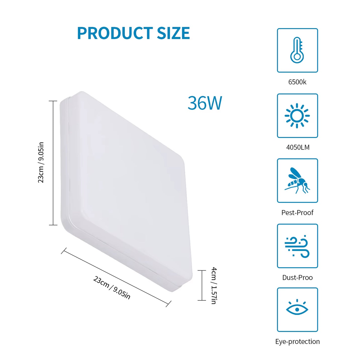 48W Square LED Ceiling Light, 5400LM LED Ceiling Lamp,Ip44 6500K LED Ceiling Light, Ceiling Light Fixture Applicable to Bathroom
