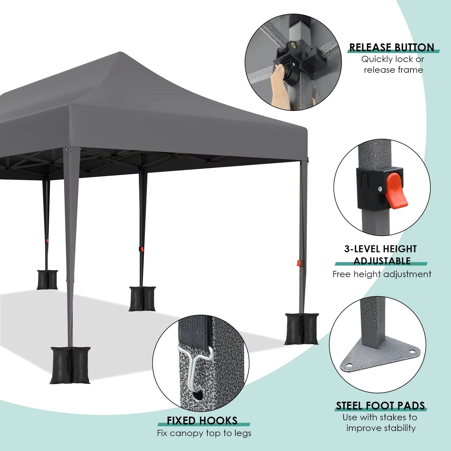 Pavilion Popup Gazebo 3X6M Waterproof Folding Gazebo Tent Party Tent with 6 Side Panels UV 50+ Height Adjustable 2-3M
