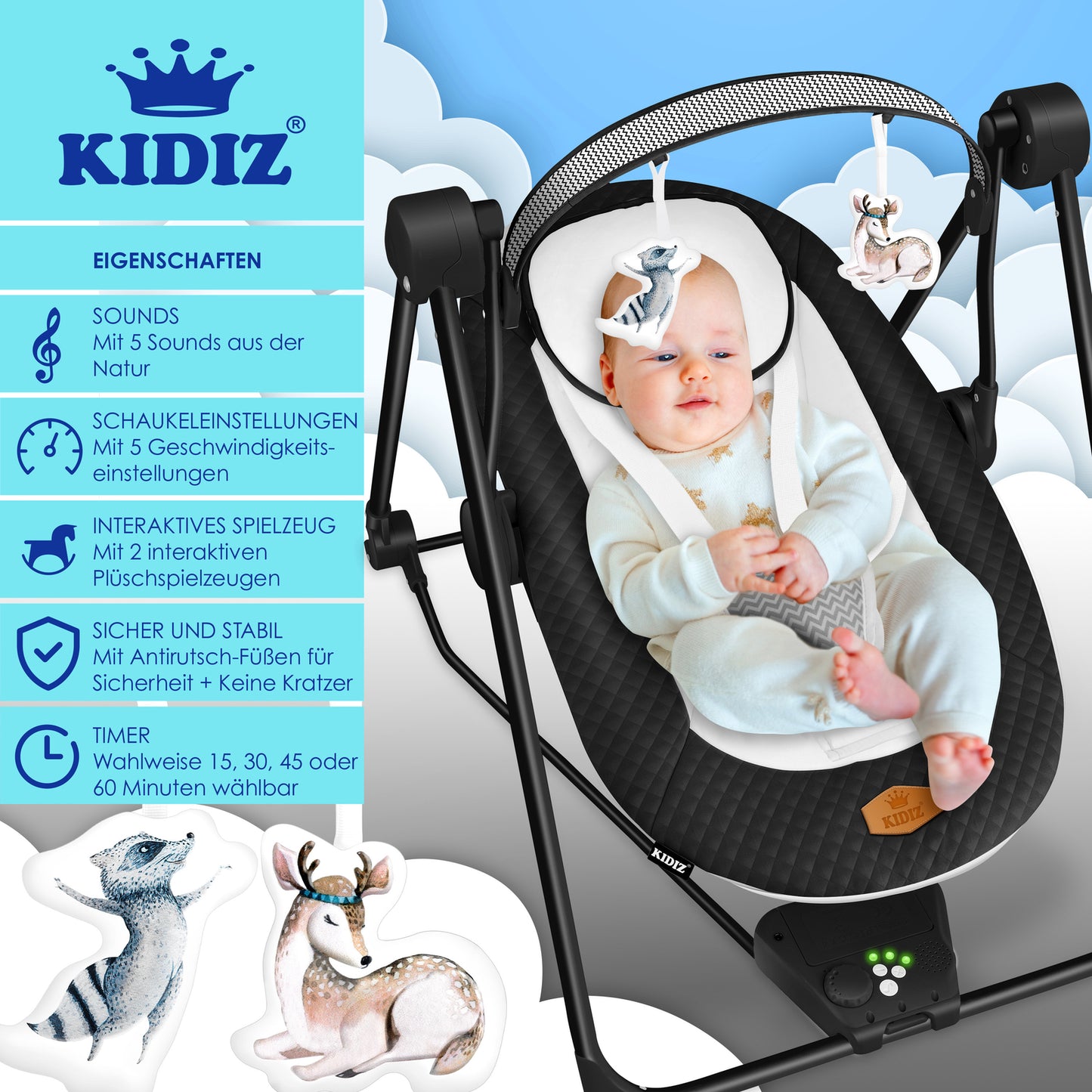 KIDIZ® Babywippe Schaukelwippe Babyschaukel Spielbogen Babywiege Liege Wippe