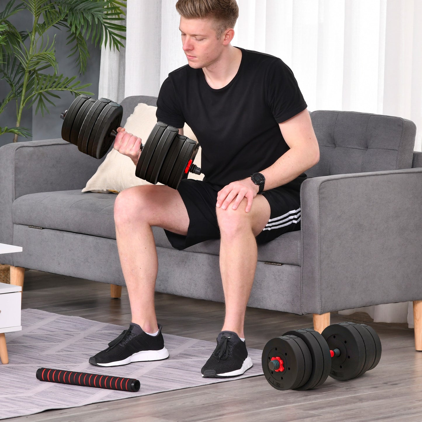 2 in 1 Hanteln Set Verstellbare Kurzhantel & Langhantel Fitness