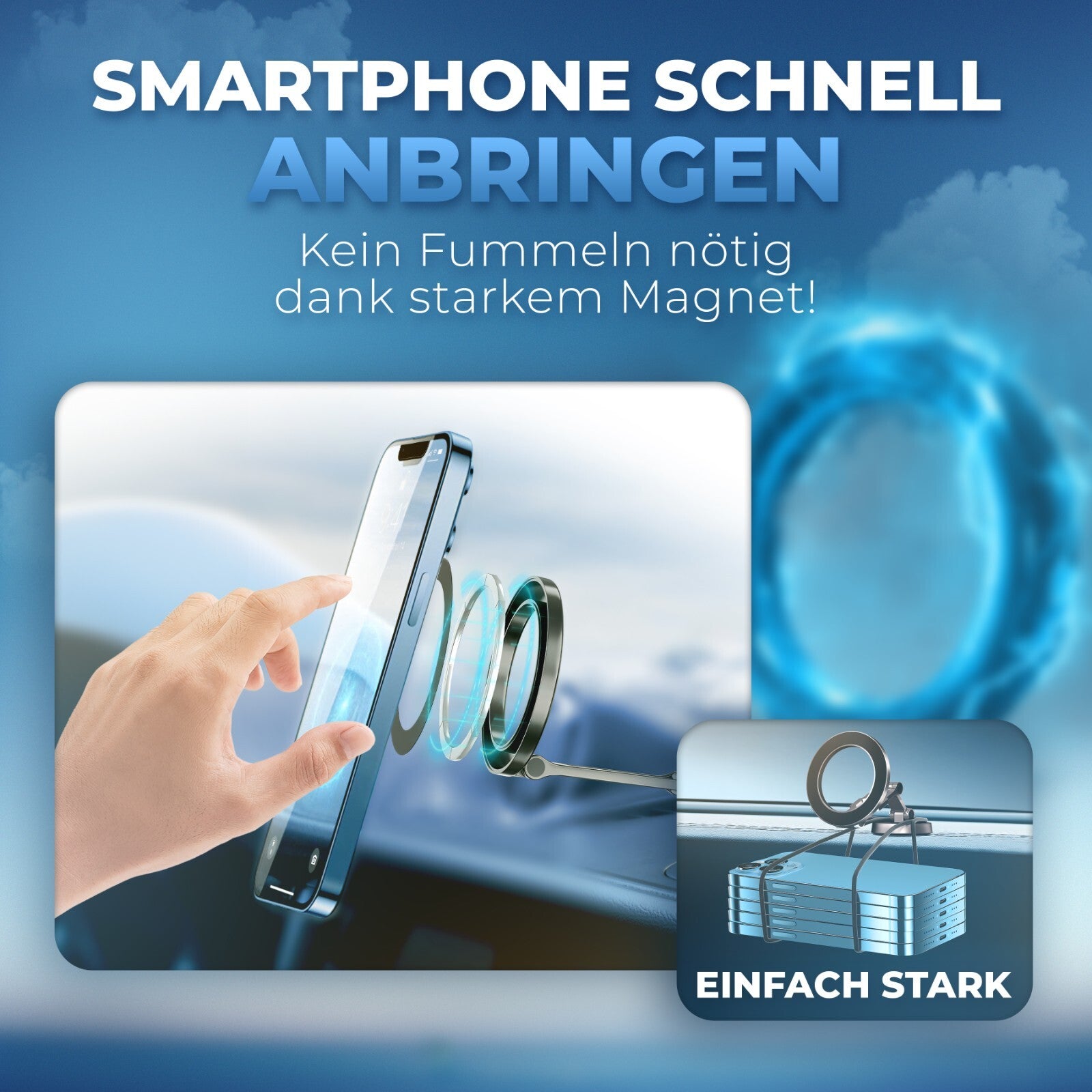 Auto Handyhalterung Magnet 360° Amaturenbrett Universal Smartphone Handy Halter