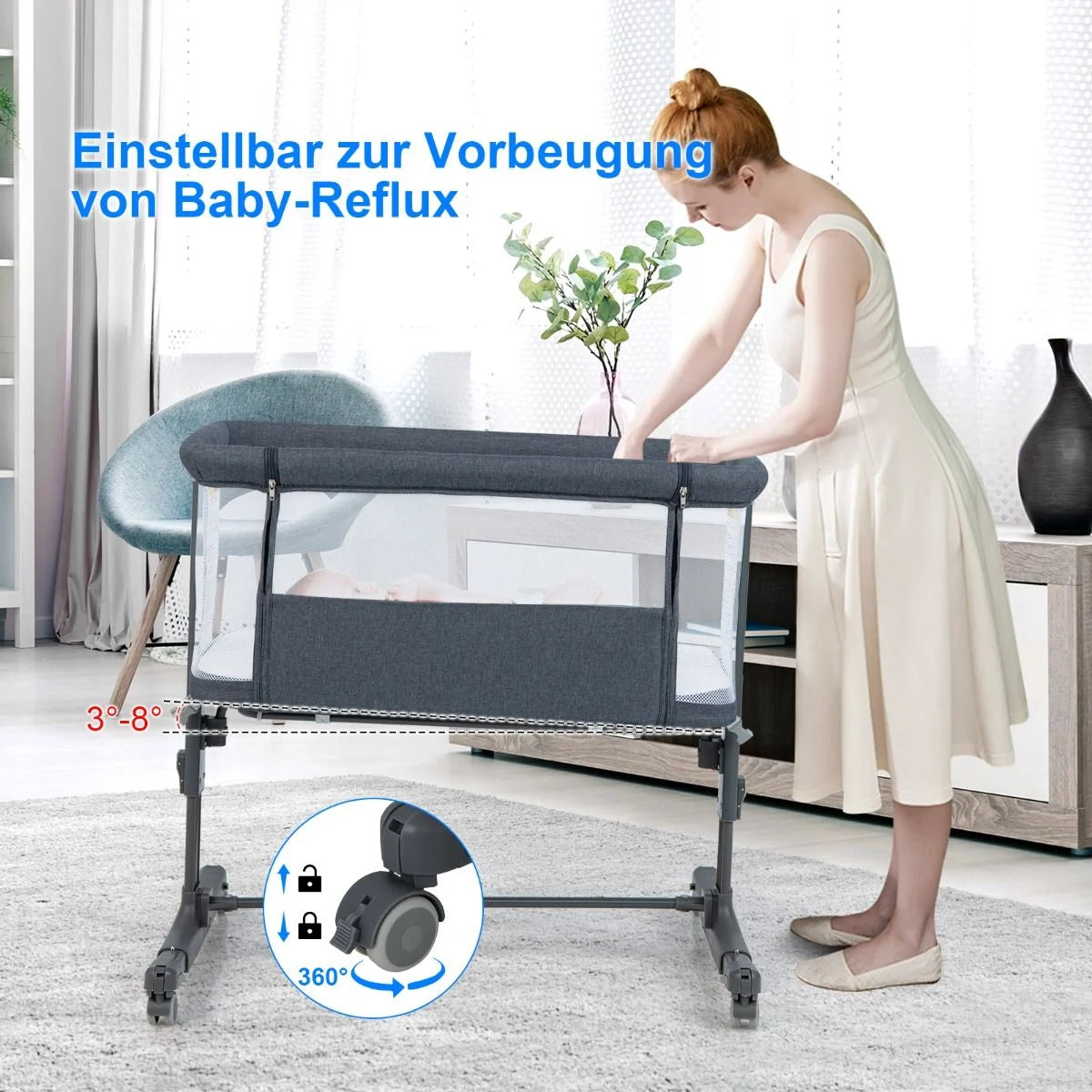 3 in 1 Babybett & Babywiege & Kinderbett Mit Matratze Beistellbett Mit Tragetasche Stubenwagen