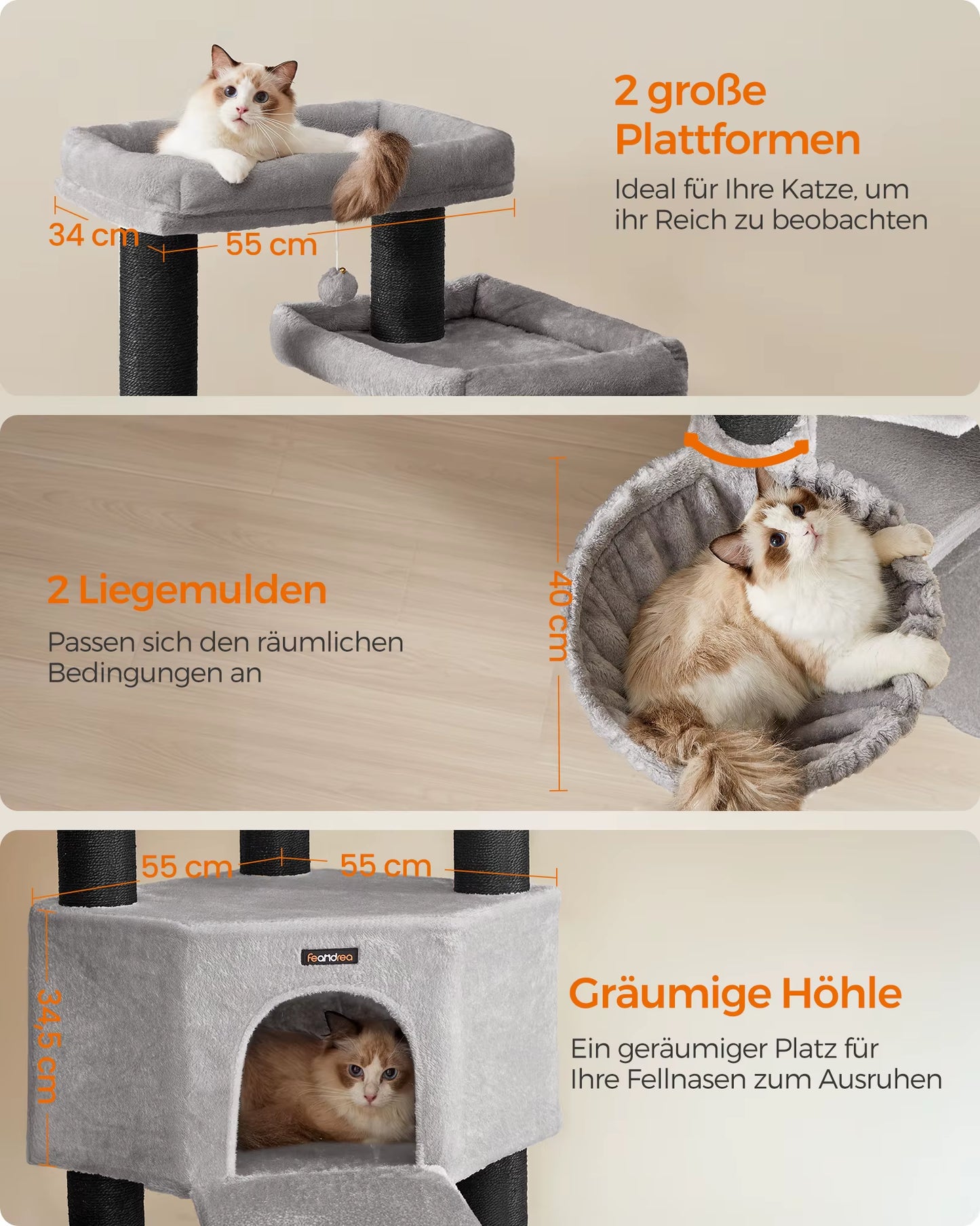 Scratching Post, Multi-Storey Cat Tree, XXL, 55X55X186.7 Cm, 11 Cm D Thickness Sisal Trunks