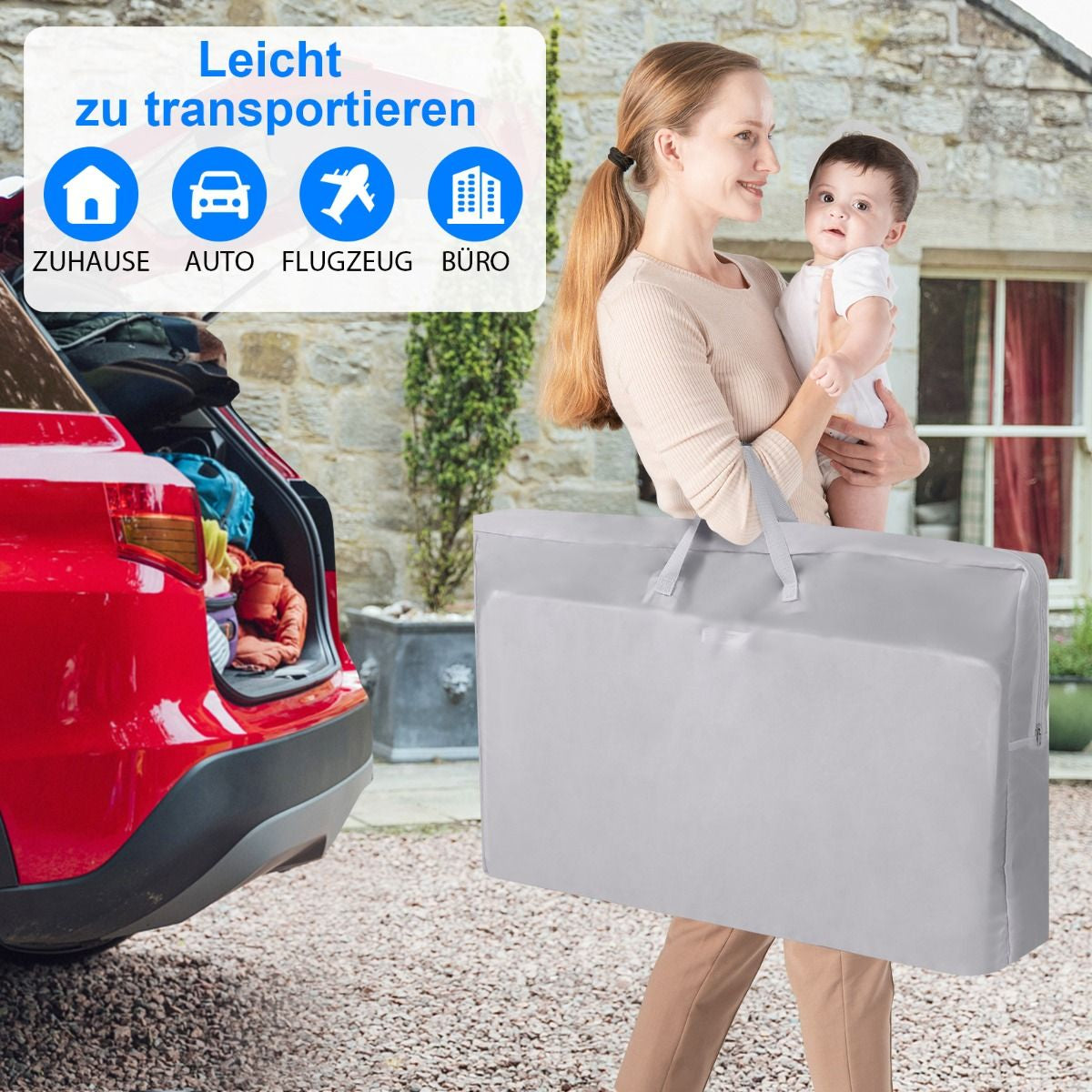 3 in 1 Babybett & Babywiege & Kinderbett Mit Matratze Beistellbett Mit Tragetasche Stubenwagen