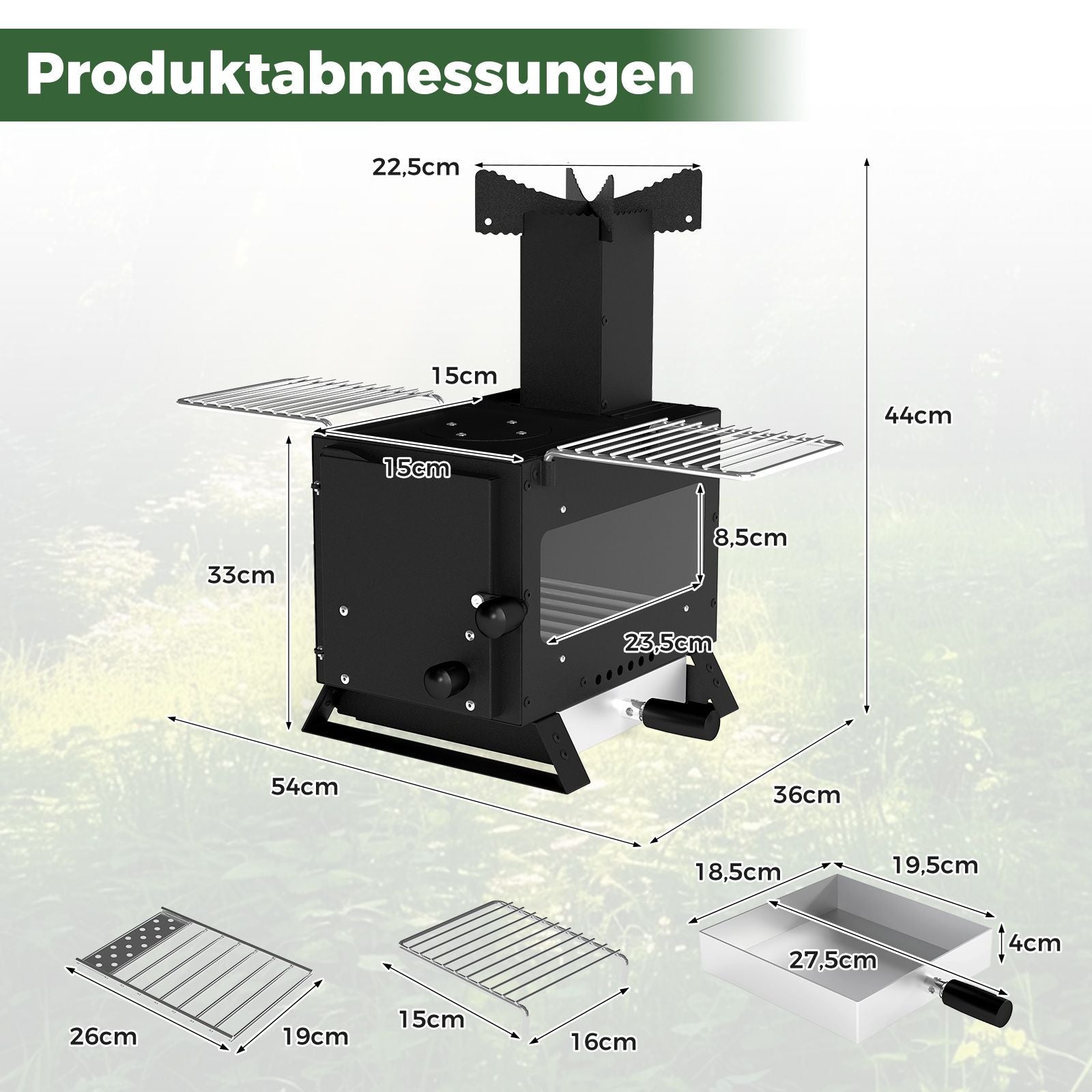 Gartenofen Zum Kochen Campingofen Mit Topfgestell & Ofenpfanne & 2 Grills Holzofen Mit Sichtfenster