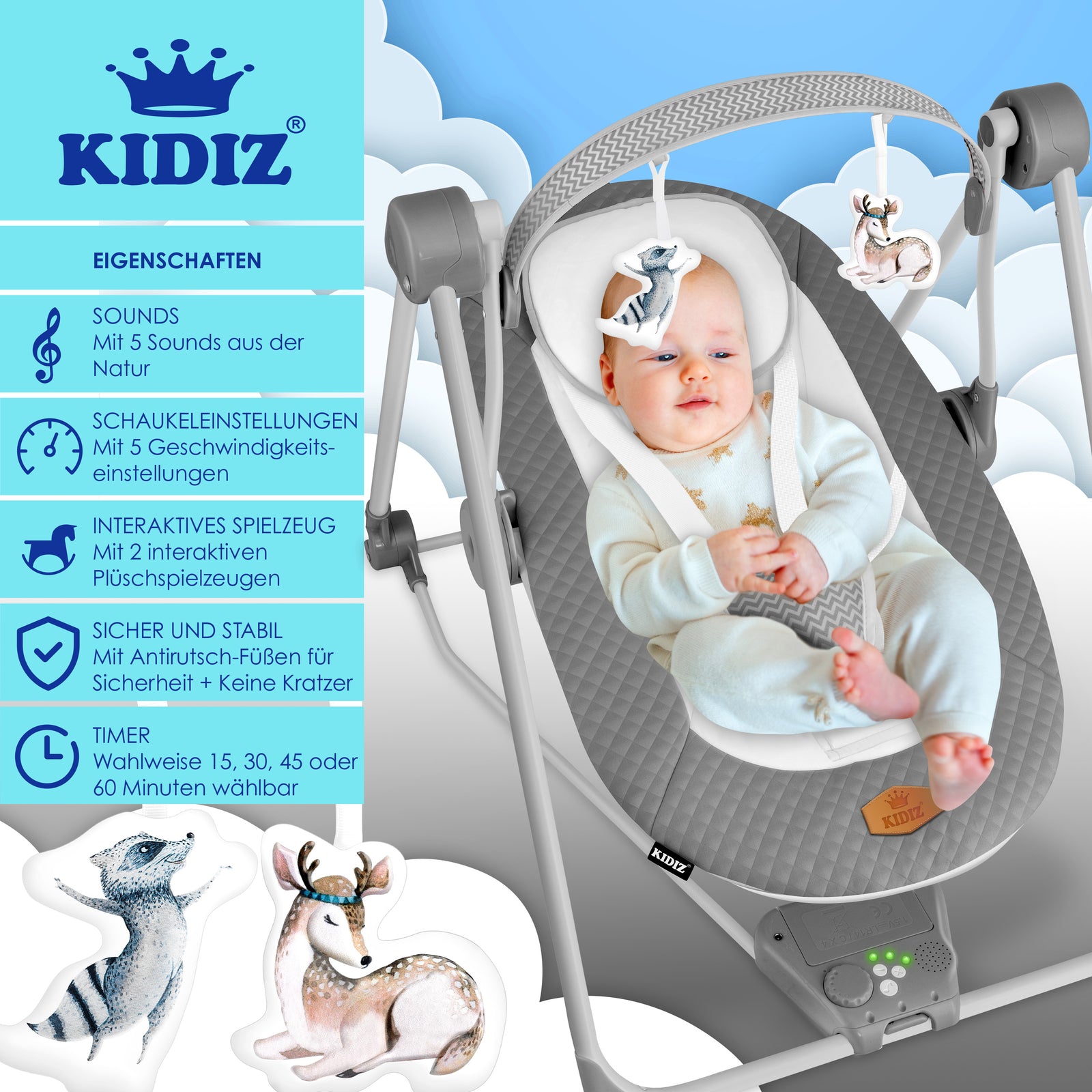 KIDIZ® Babywippe Schaukelwippe Babyschaukel Spielbogen Babywiege Liege Wippe