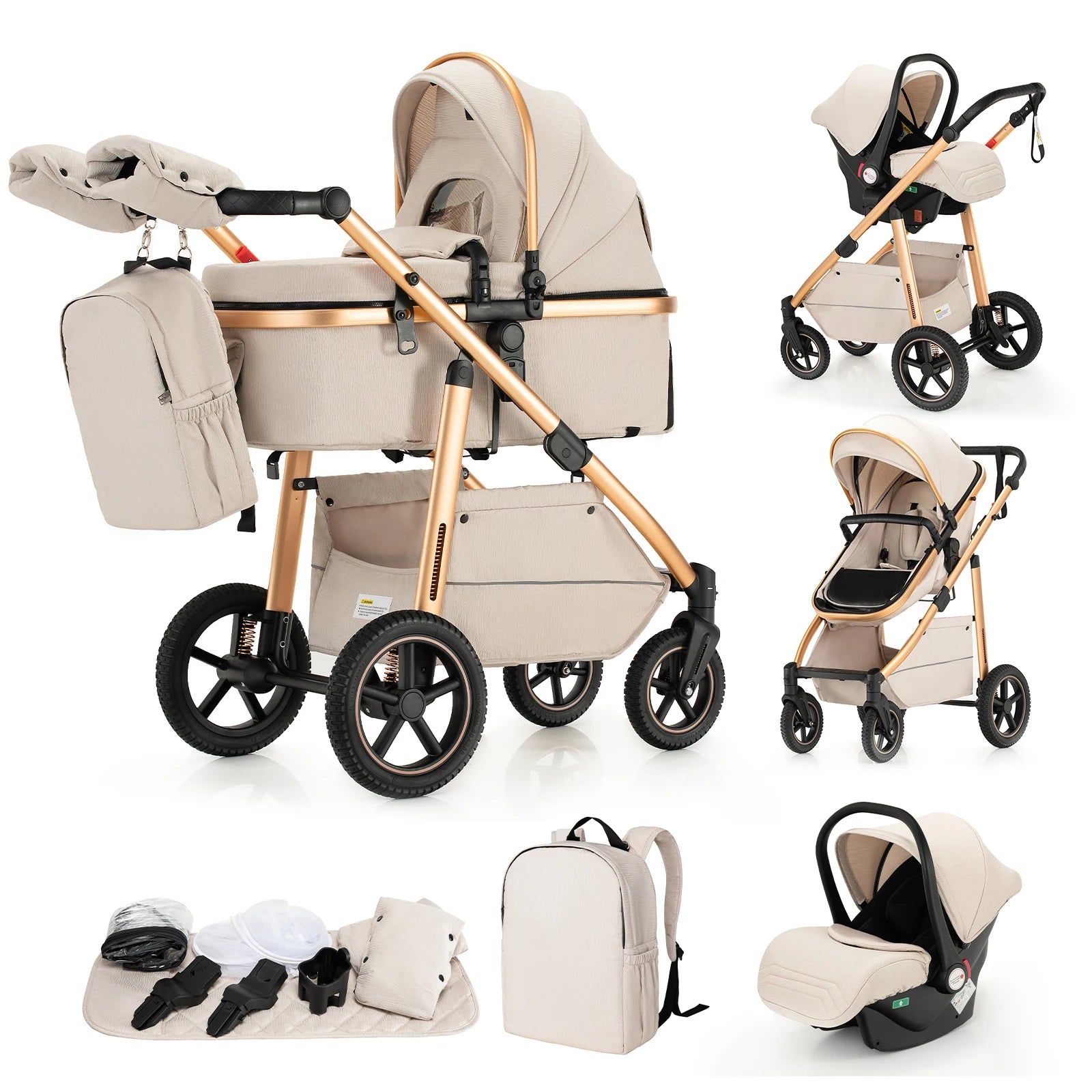 Baby Stroller 3 in 1 Easy Folding Multifunctional Stroller Travel Portable Baby Carriage Safety Seat EU Standard