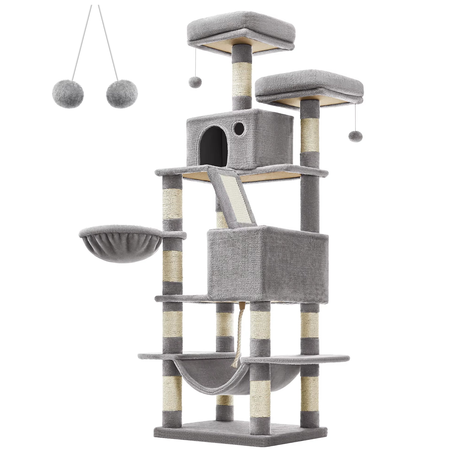 Scratching Post Cat Tree 168Cm Multi-Storey Large Cat Tipping Protection