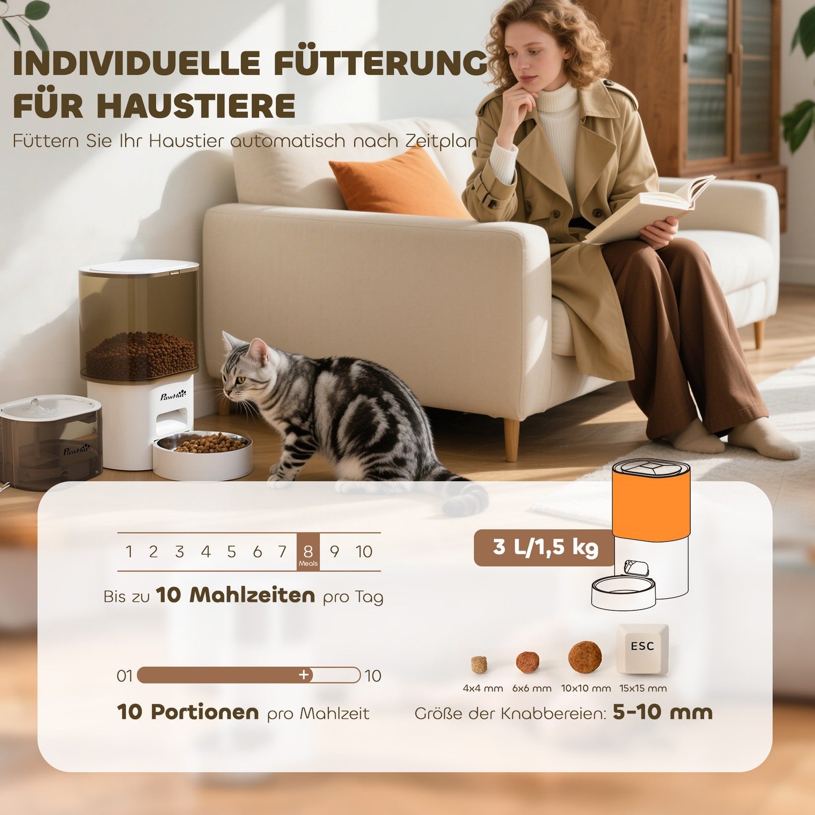 Futterautomat Katze Katzenbrunnen Automatischer Futterspender Für Hunde, Katzen