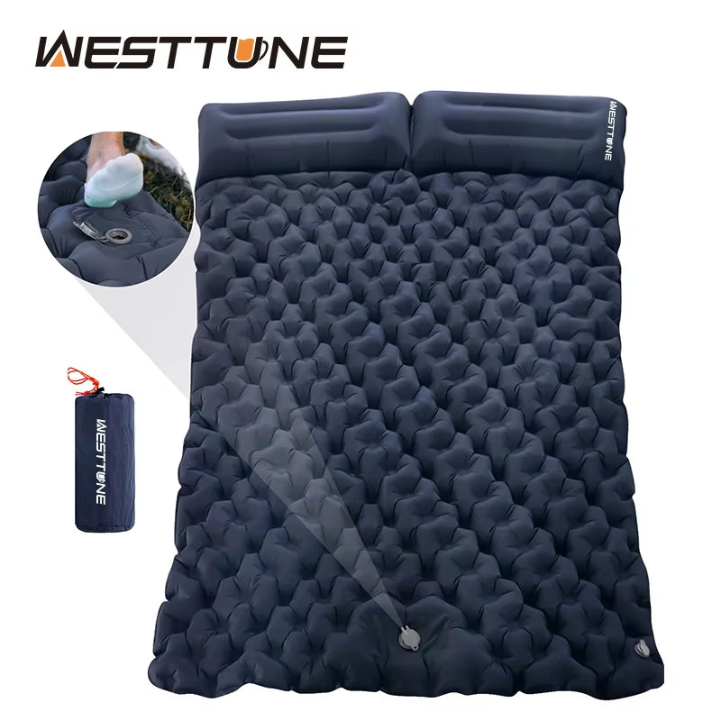 WESTTUNE Double Inflatable Mattress with Built-In Pillow Pump Outdoor Sleeping Pad Camping Air Mat for Travel Backpacking Hiking