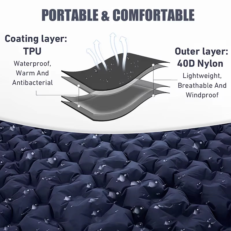 WESTTUNE Double Inflatable Mattress with Built-In Pillow Pump Outdoor Sleeping Pad Camping Air Mat for Travel Backpacking Hiking