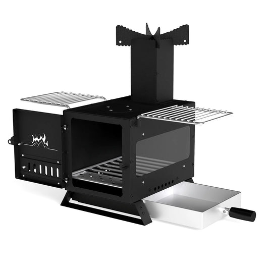 Gartenofen Zum Kochen Campingofen Mit Topfgestell & Ofenpfanne & 2 Grills Holzofen Mit Sichtfenster