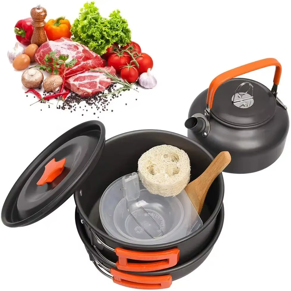 1PCS/1SET Camping Cookware Kit Outdoor Cooking Set Aluminum Pot Equipment Travel Tableware Kitchen for Hiking Picnic BBQ