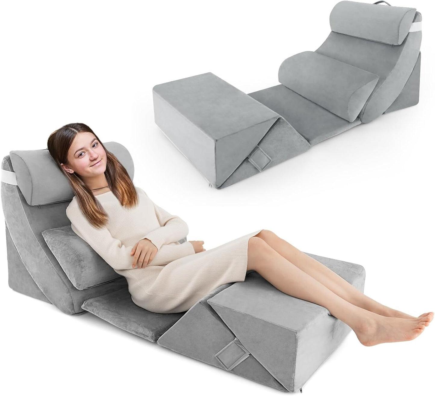 7 Tlg. Orthopädisch Keilkissen Set Lesekissen Bettkeilkissen Bezug Stützkissen