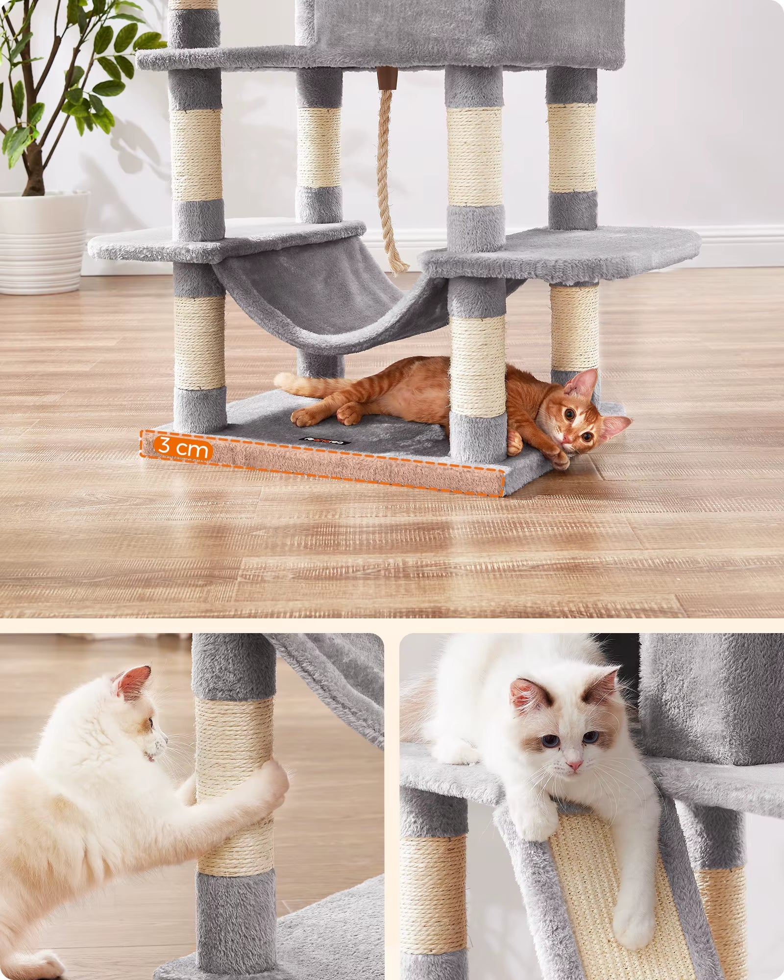 Scratching Post Cat Tree 168Cm Multi-Storey Large Cat Tipping Protection