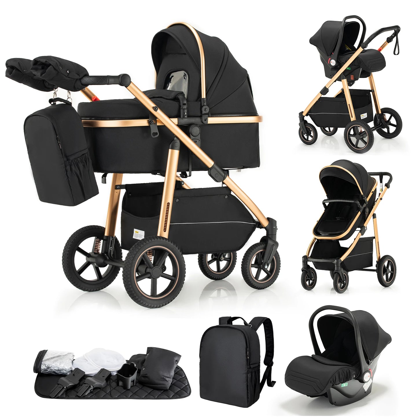 Baby Stroller 3 in 1 Easy Folding Multifunctional Stroller Travel Portable Baby Carriage Safety Seat EU Standard