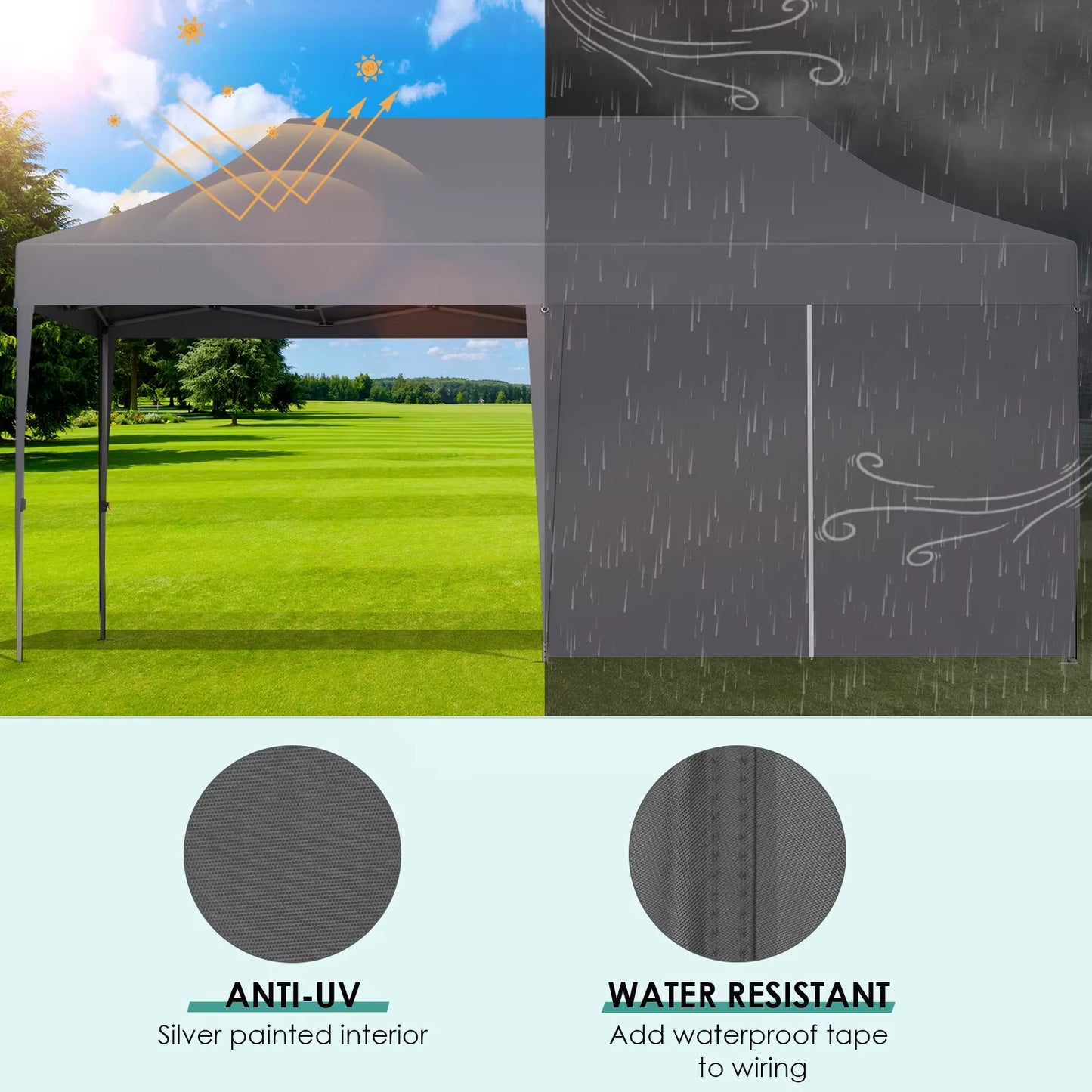 Pavilion Popup Gazebo 3X6M Waterproof Folding Gazebo Tent Party Tent with 6 Side Panels UV 50+ Height Adjustable 2-3M