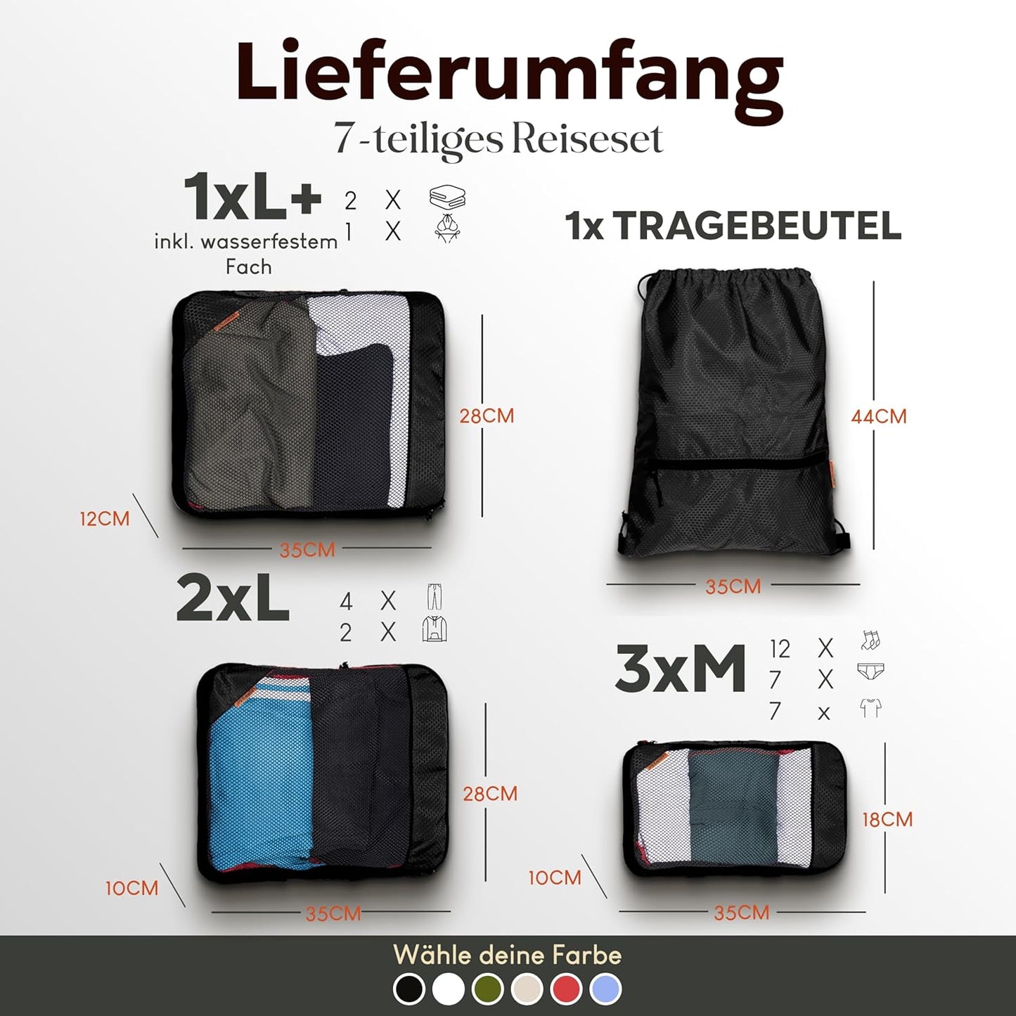 Packing Cubes Mit Kompression Für Koffer Und Rucksack Inkl. Packbeutel
