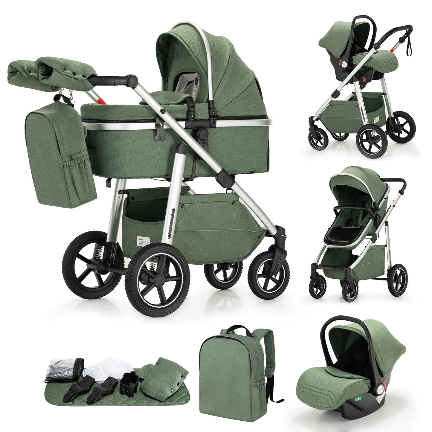 Baby Stroller 3 in 1 Easy Folding Multifunctional Stroller Travel Portable Baby Carriage Safety Seat EU Standard