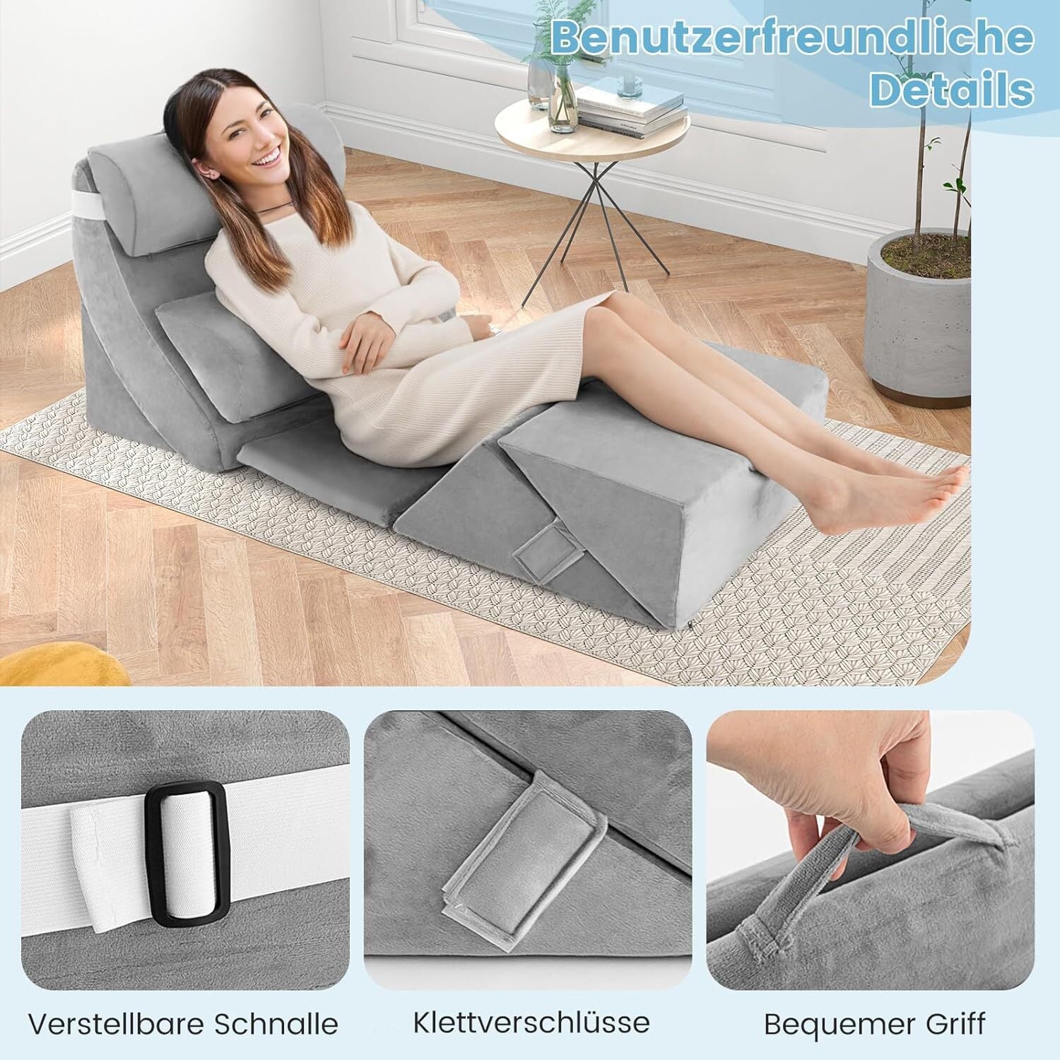 7 Tlg. Orthopädisch Keilkissen Set Lesekissen Bettkeilkissen Bezug Stützkissen