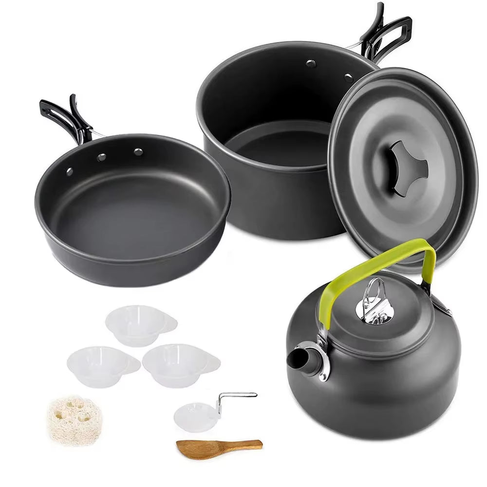 1PCS/1SET Camping Cookware Kit Outdoor Cooking Set Aluminum Pot Equipment Travel Tableware Kitchen for Hiking Picnic BBQ