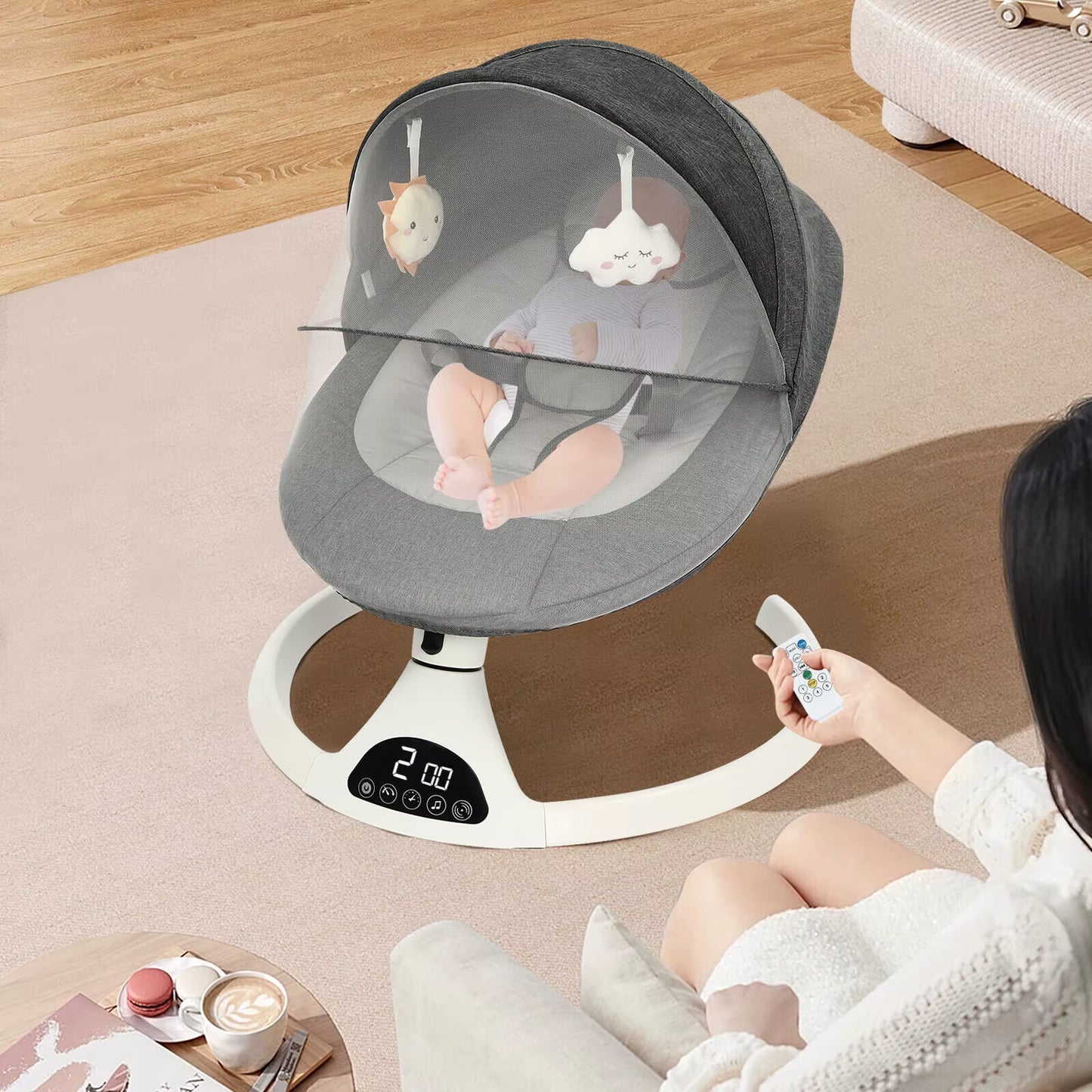 Electric Baby Bouncer Swing Bluetooth Music Cradle Rocker Chair Toddler
