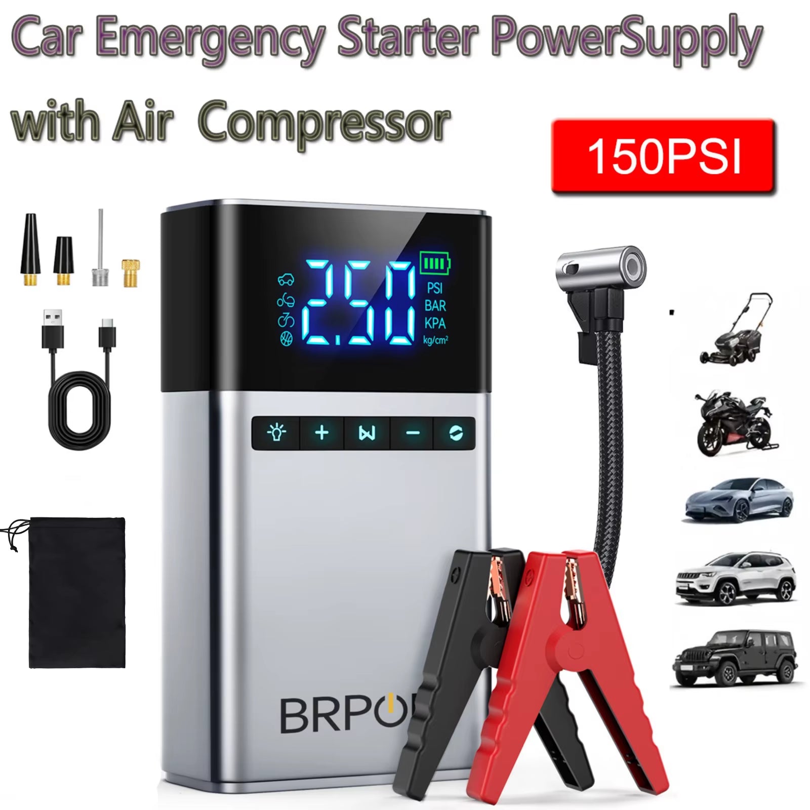 Portable Car Starter with Air Compressor Tire Inflat Starter 8000Mah Car Battery Starter Box Car Battery Jumper Starter