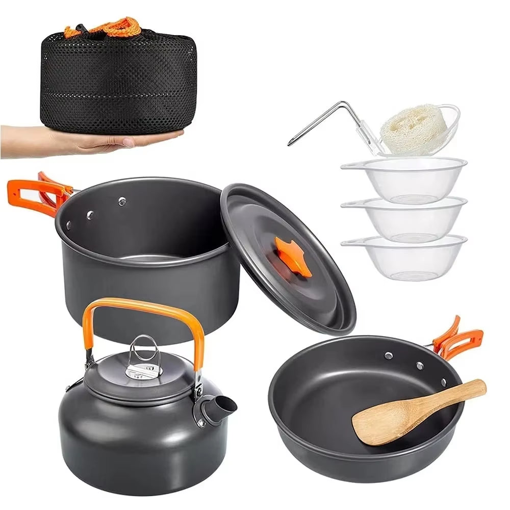 1PCS/1SET Camping Cookware Kit Outdoor Cooking Set Aluminum Pot Equipment Travel Tableware Kitchen for Hiking Picnic BBQ