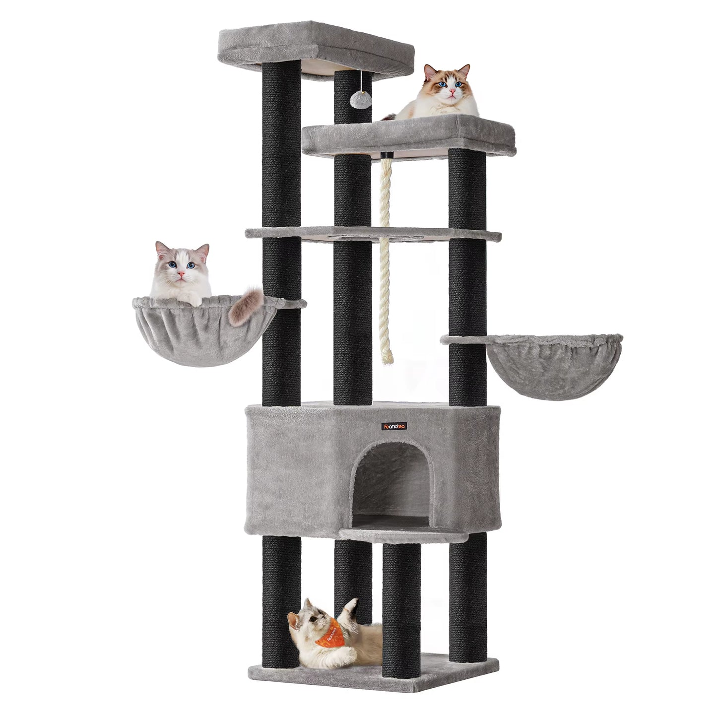 Scratching Post, Multi-Storey Cat Tree, XXL, 55X55X186.7 Cm, 11 Cm D Thickness Sisal Trunks