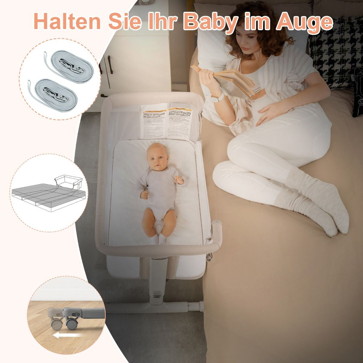 3 in 1 Babybett & Babywiege & Kinderbett Mit Matratze Beistellbett Mit Tragetasche Stubenwagen