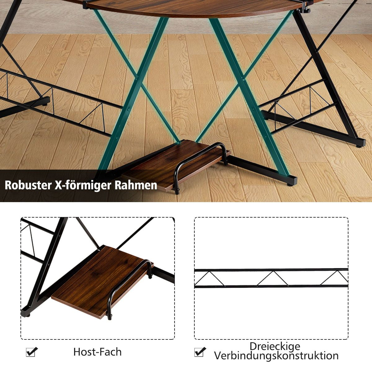 L-Form Computertisch Schreibtisch Bürotisch Ecktisch Winkelschreibtisch Walnuss