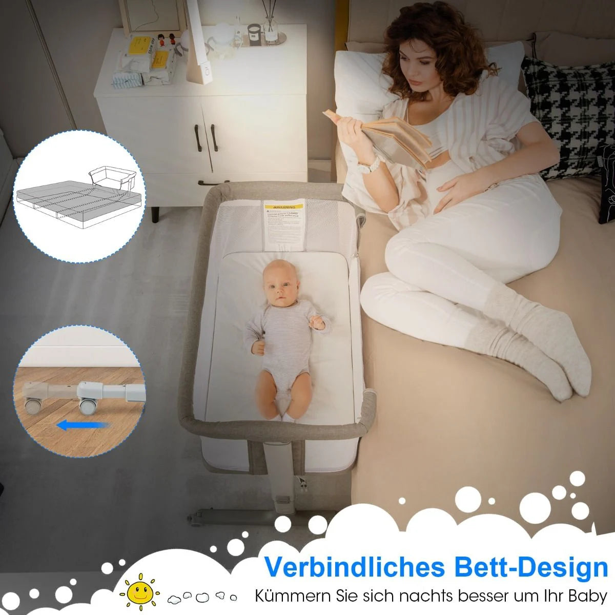 3 in 1 Babybett & Babywiege & Kinderbett Mit Matratze Beistellbett Mit Tragetasche Stubenwagen
