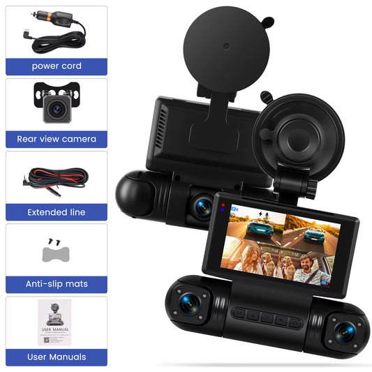 3Inch 2K Car Dash Cam Car DVR 4 Lenses Recorder Driving Recorder with Gravity Sensor Night Vision Motion Detection