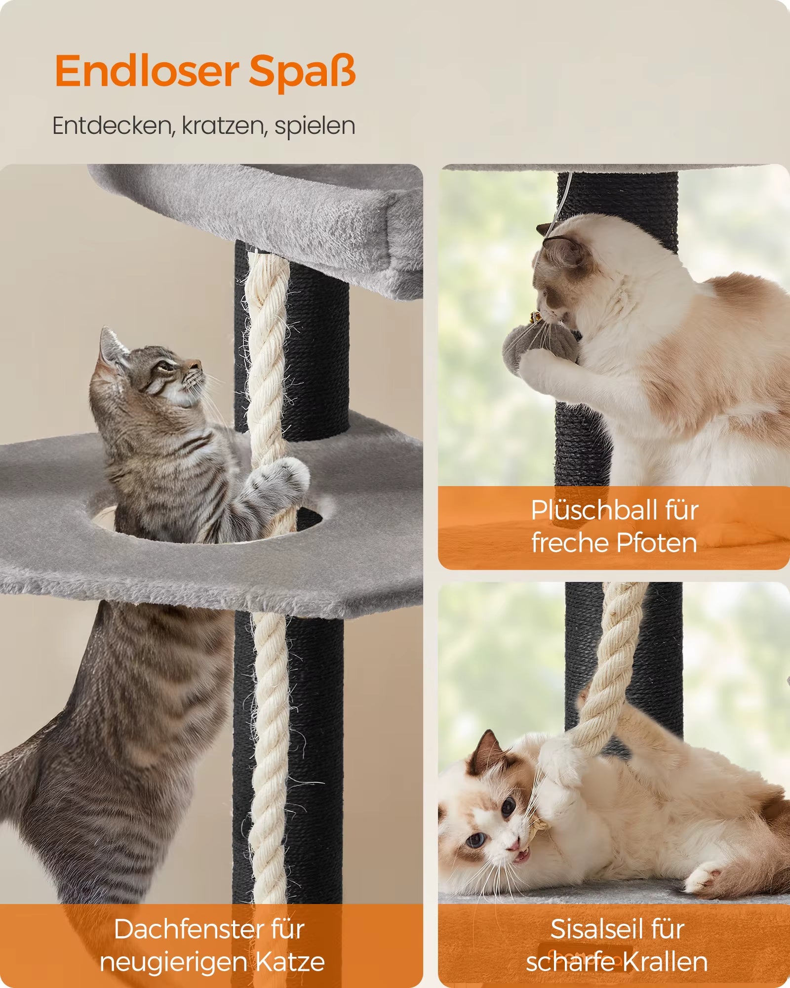 Scratching Post, Multi-Storey Cat Tree, XXL, 55X55X186.7 Cm, 11 Cm D Thickness Sisal Trunks