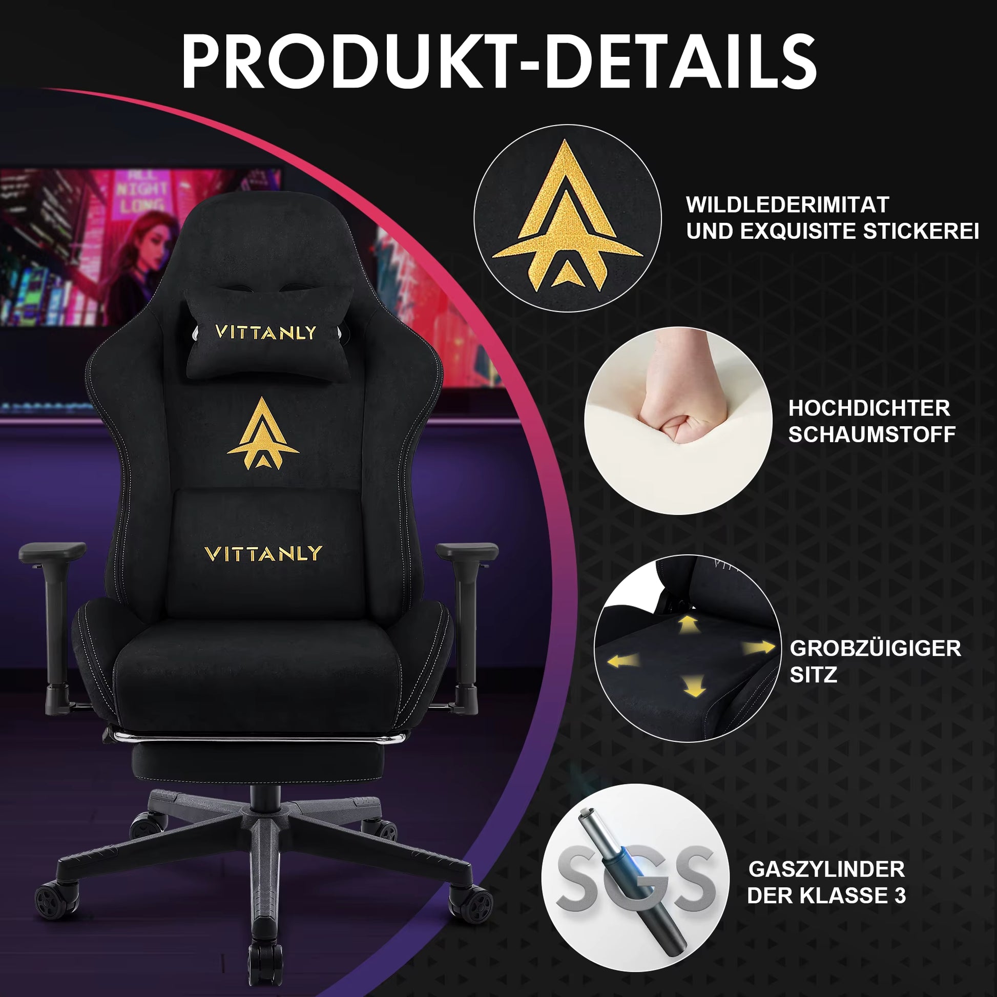Brand Gaming Chair Luxurious Breathable Faux Suede Office Chair Gaming Chair with Footrest Chair Headrest Ergonomic Game Chair