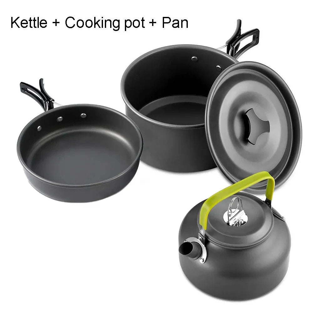 1PCS/1SET Camping Cookware Kit Outdoor Cooking Set Aluminum Pot Equipment Travel Tableware Kitchen for Hiking Picnic BBQ