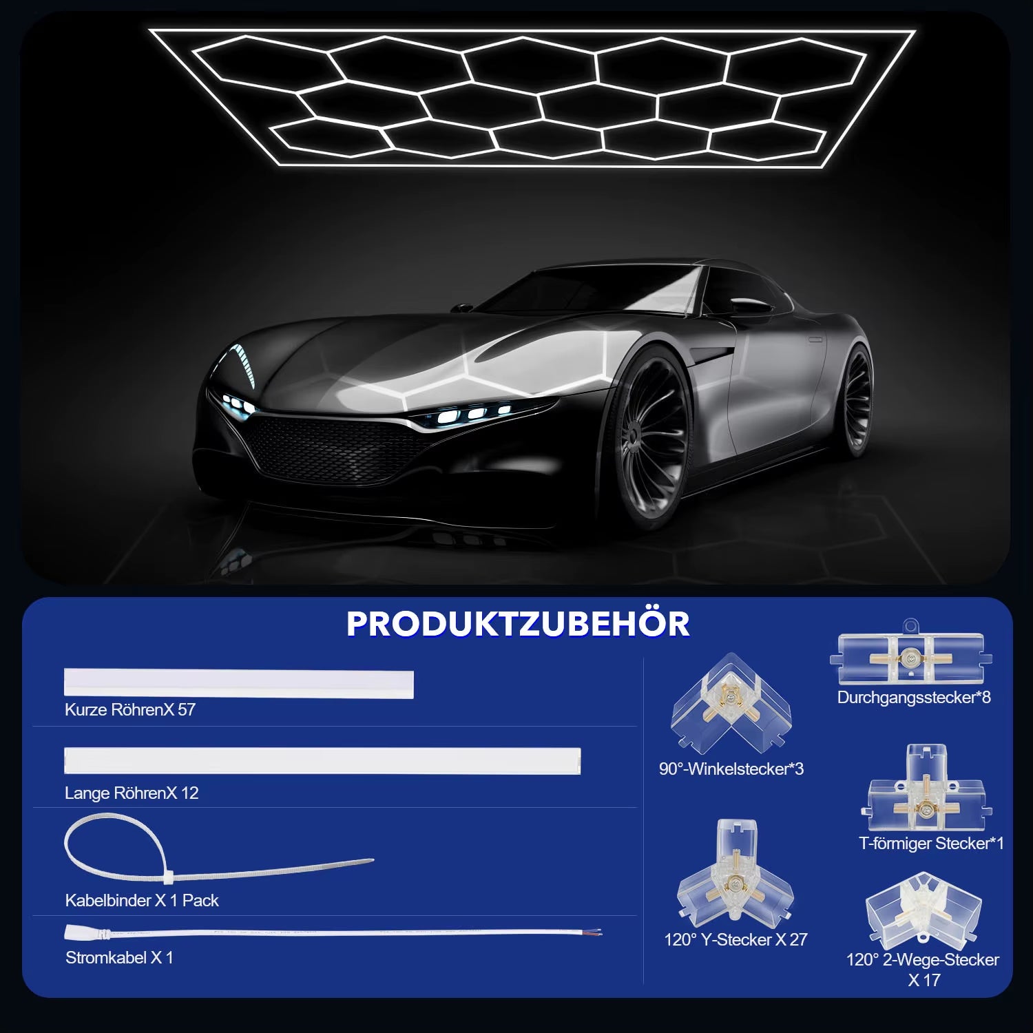 14-Pack Hexagon LED Ceiling Light, 680W Honeycomb LED Lighting Garage Light, LED Tubes Workshop Garage Studio LED Light 6500K