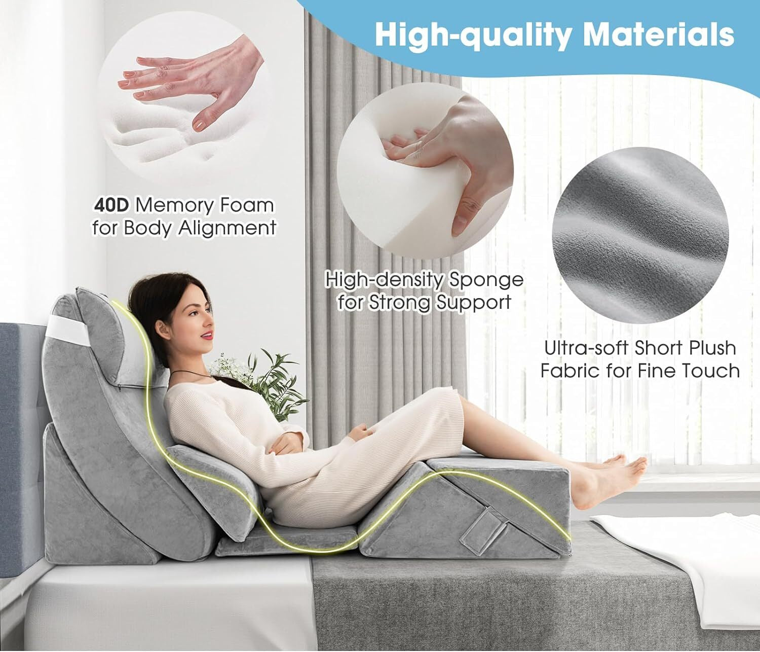 7 Tlg. Orthopädisch Keilkissen Set Lesekissen Bettkeilkissen Bezug Stützkissen